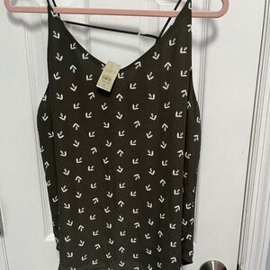 Loft tank top petite large NWT dark green olive geometric New LP